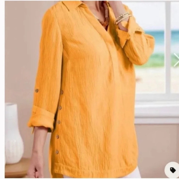 Soft Surroundings Sorano Gauzy Lightweight Tunic in Marigold - Picture 1 of 10